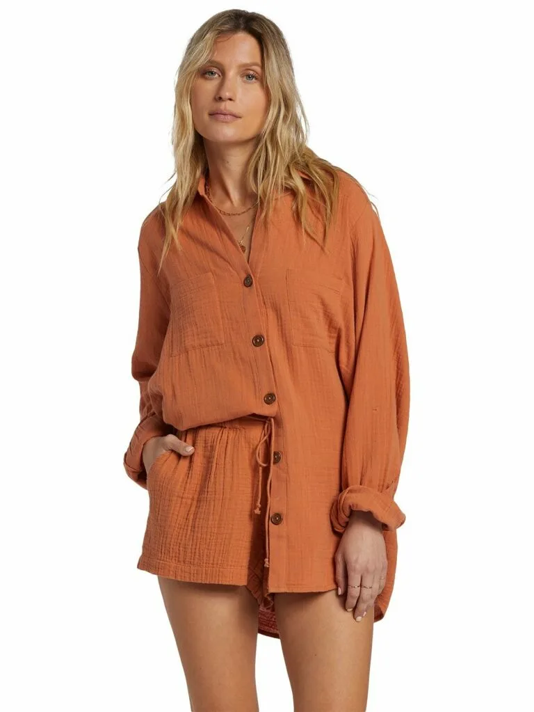 Billabong Ladies Swell Blouse Crop Top - BROWN XXL