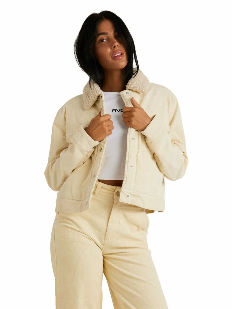 RVCA Ladies Roy Sherpa Cord Jacket - CREAM XXL